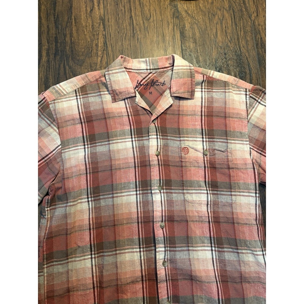 Wrangler George Strait Mens M Plaid Woven Short Sleeve Button Up Shirt Pink - Picture 6 of 16